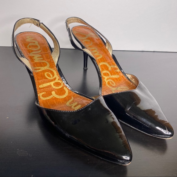 Sam Edelman small black heels pointed toe shiny 8 - Picture 2 of 9